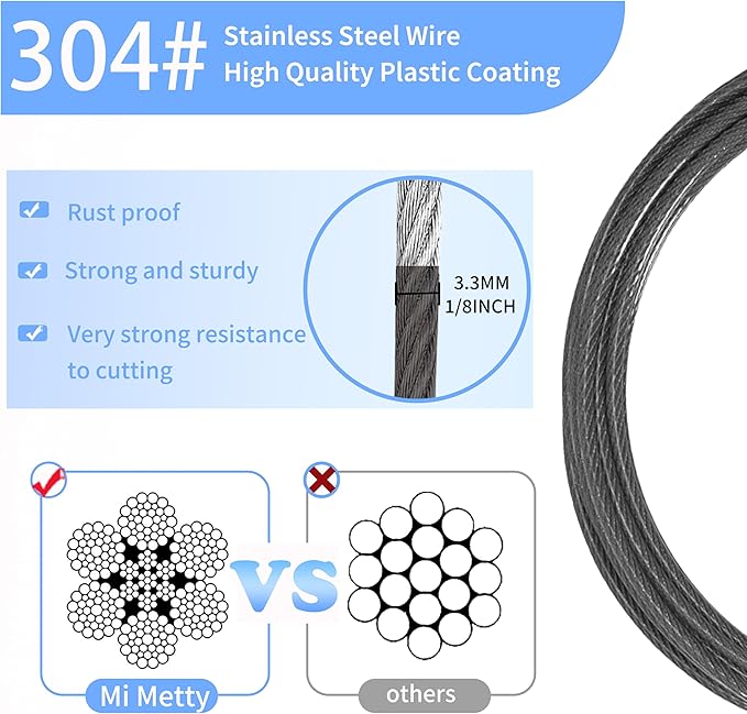 3.3mm (1/8 Inch) Outdoor Travel Stainless Steel Security Cable-4ft Luggage Lock Safety Wire Flexible Steel Wire Rope with Double Loop Safety for Luggage, Bike, Lock(Balck+Red, 4ft-(2Pack)