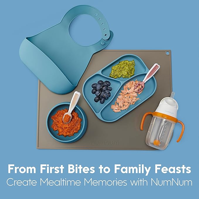NumNum Baby Spoons Set, Baby Essentials Pre-Spoon GOOtensils for 6+ Months, First Stage Self-Feeding Spoons for Baby Led Weaning (BLW), Silicone Toddler Utensils, BPA-Free, 4 Pack Beach Picnic