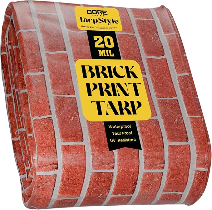 Core Tarps Extreme Heavy Duty 20 Mil Tarp Cover, Waterproof, UV Resistant, Rip and Tear Proof, Poly Tarpaulin with Reinforced Edges for Roof, Camping, Patio, Pool, Boat (Bricks/Black 20′ X 40′)