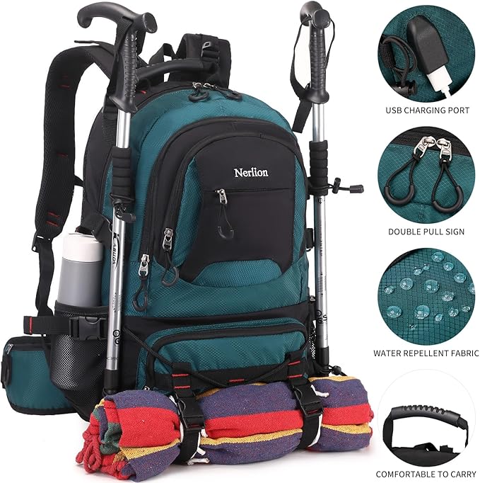 Nerlion 40L Hiking Backpack Travel Backpack for Men Women Camping Waterproof Outdoor Hiking Daypack Lightweight Backpack (Dark Green)