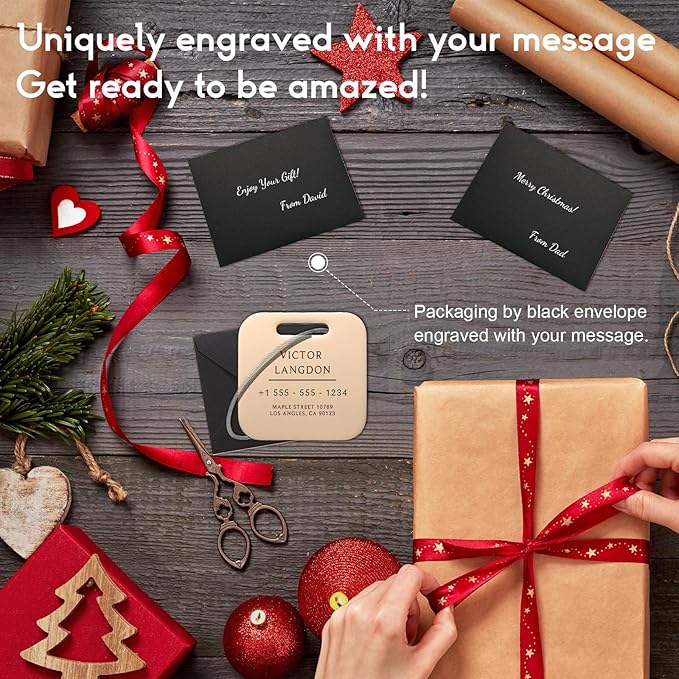 Stainless Luggage Tags for Suitcases: Metal Personalized Luggage Tags and Bags with Customizable Texts (Rose Gold)