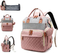 Diaper Bag with Changing Station, Waterproof 3 in 1 Baby Diaper Backpack with Foldable Changing Pad, Pink-Grey