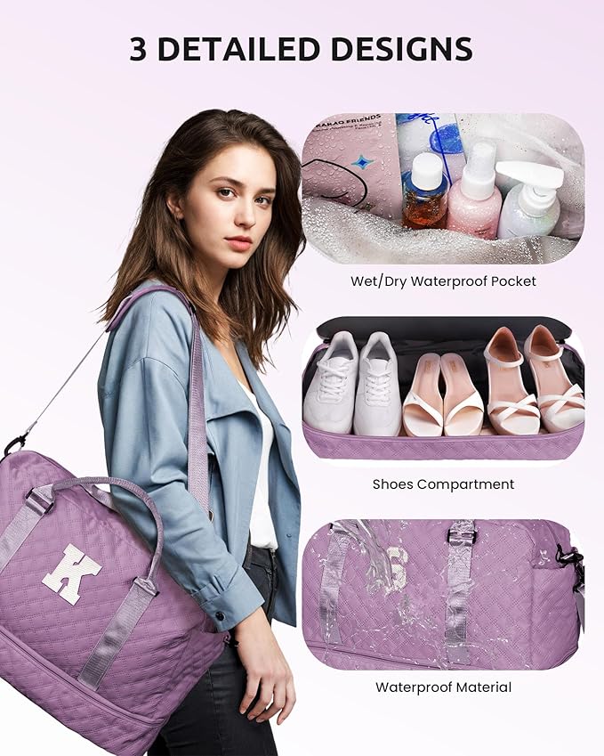 Personalized Gifts-Teen Duffle Bag with Shoe Compartment, Personalized Weekender Bag, Monogram Overnight Bag, Letter Travel Bag with Makeup Bag，Birthday Gift For Grandma (Letter O)