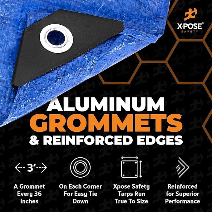 Better Blue Poly Tarp 30' x 50' - (Cut Size) Multipurpose Protective Cover - Lightweight, Durable, Waterproof, Weather Proof - 5 Mil Thick Polyethylene - by Xpose Safety