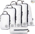 Large Compression Packing Cubes 6 Piece Set for Travel with Lightweight Laundry Bag for Carry-On Suitcase by TRIPPED Travel Gear (White)