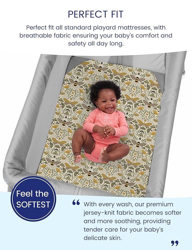 TotAha Premium Soft Pack n Play Sheets, Super Stretchy Jersey Knit Mini Crib Sheets Fitted, Silky Comfort Graco Pack and Play Mattress Sheets, 2 Pack