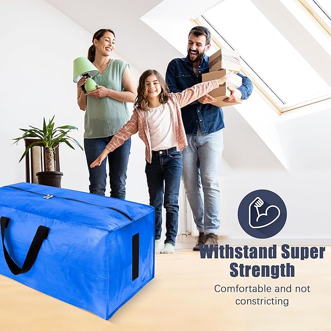 12 Pack Large Strong Moving Bags with Zippers & Carrying Handles - Water-Resistant - Heavy Duty Storage Tote for Space Saving, Fold Flat, Alternative to Moving Box (Multicolored)
