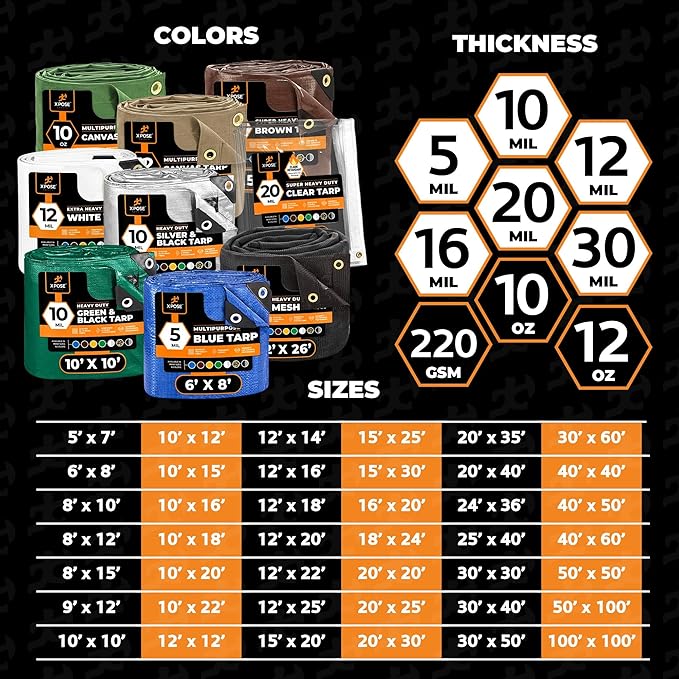 Multipurpose Protective Cover Brown Poly Tarp 20' x 40' - Durable, Water Resistant, Weather Resistant - 5 Mil Thick Polyethylene - by Xpose Safety