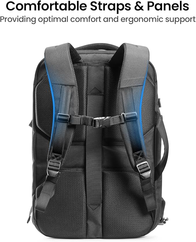 tomtoc Travel Backpack 40L, TSA Friendly Flight Approved Carry-on Luggage Hand Water-resistant Lightweight Business Rucksack, Durable Large Weekender Bag Daypack Fits 17.3 Inch Laptop, PFAS Free