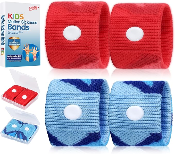LYJEE Motion Sickness Bands for Kids, Travel Sickness Relief Wristbands, Anti-Nausea Wristbands for Car or Sea Sickness