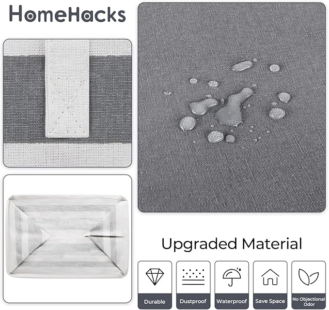 HomeHacks 2 Pack Large Laundry Baskets, Waterproof, Freestanding Laundry Hampers, Collapsible Clothes Hamper with Reinforced Handles in Laundry Room, College Dorm, Bathroom, Bedroom (Grey, 75Lx2)