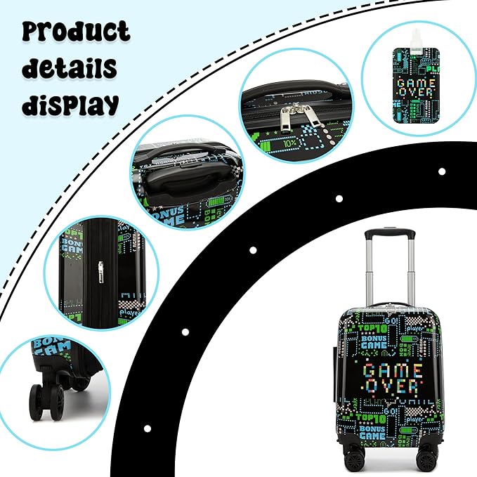 Suitcase for Kids 16inch Car Luggage Set for Boys Travel Suitcase Hard Shell Luggage Sets with Spinner Wheels Carry on Luggage Airline Approved