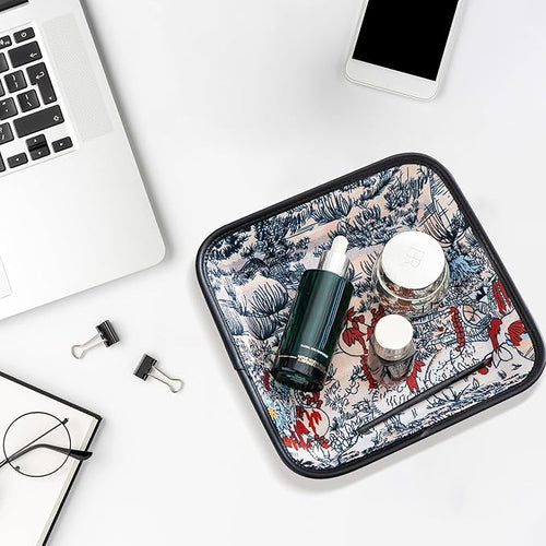 2025 Improved Design Premium Square Fabric Valet Tray Organizer Set of 2, Hard Canvas Catchall Tray for Watches, Keys, Wallets, Jewelry & Candys on Desk, Bedside, Nightstand (Square Hard)