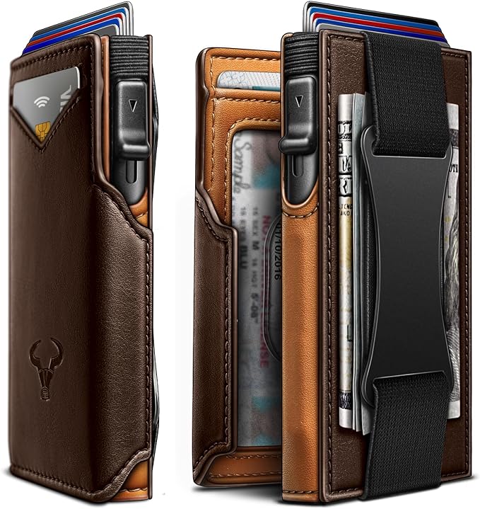 BULLIANT Men Wallet Gift Boxed,Slim Front Pocket Wallet Money Clip Card Holder 3.8"x2.7",Pop-up Access