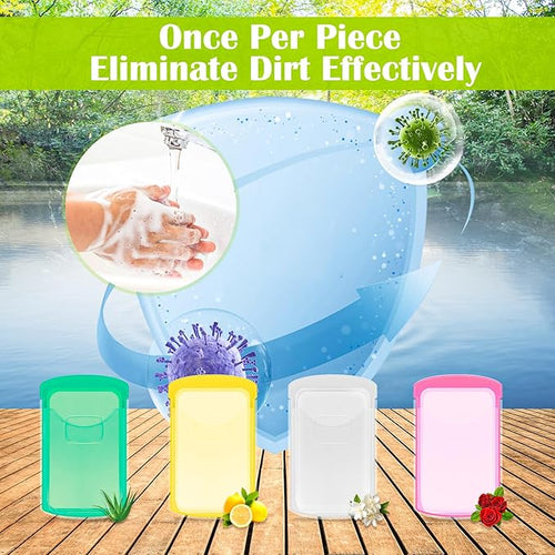 2 Boxs (100 Sheets) Hand Washing Soap Sheets for Outdoor Travel,Portable Camping Hand Soap,Hiking Washing Hand Bath Paper Soap for Travel,BBQ,Party,School,Girls(Yellow&Pink)