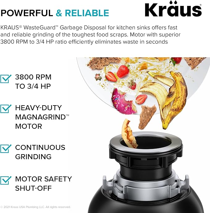 KRAUS Standart PRO™ 32-inch 16 Gauge Undermount Single Bowl Stainless Steel Kitchen Sink with WasteGuard™ Continuous Feed Garbage Disposal, KHU100-32-100-75MB