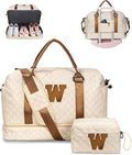 Initial Duffle Travel Bag, Personalized Weekender Bag with Shoulder Strap, Monogram Overnight Bag for Women Wet Pocket, Letter Travel Bag with Makeup Bag Gifts for Friends Female (Letter W)