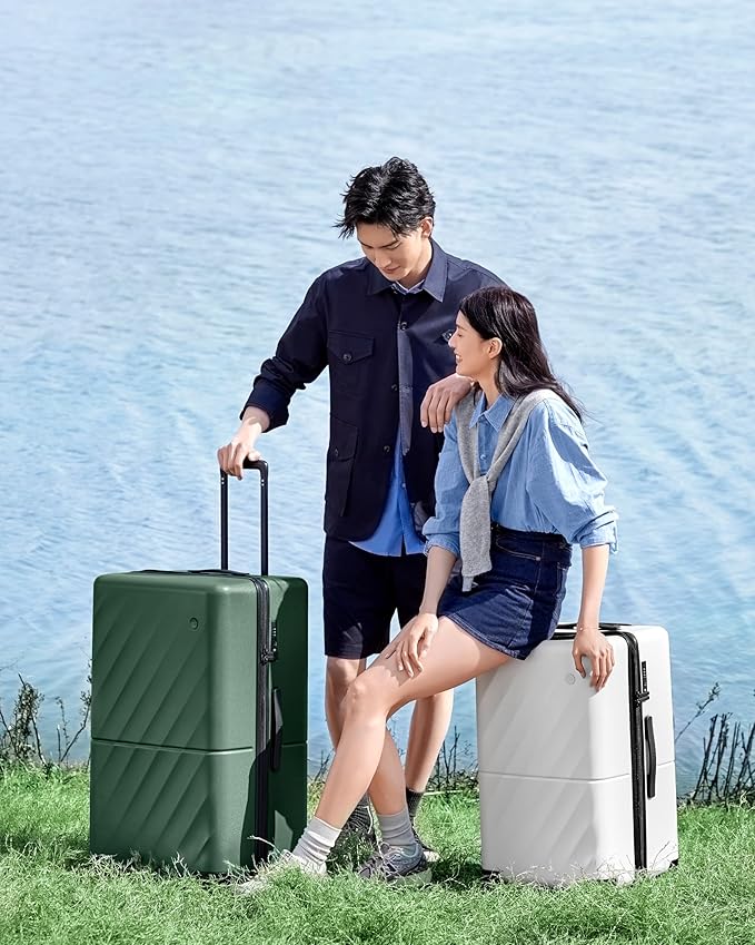 Trunk Luggage 26 Inch, Medium Checked Luggage with Double Spinner Wheels, Anti-Burst Zipper, Hard Case PC Suitcase, Lightweight Travel Luggage, TSA Approved (Seaweed Green, Hudson)