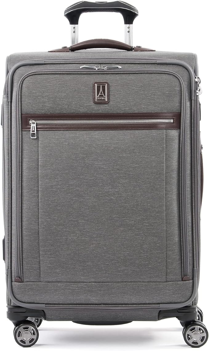 Travelpro Platinum Elite Softside Expandable Checked Luggage, 8 Wheel Spinner Suitcase, TSA Lock, Men and Women, Vintage Grey, Checked Medium 25-Inch