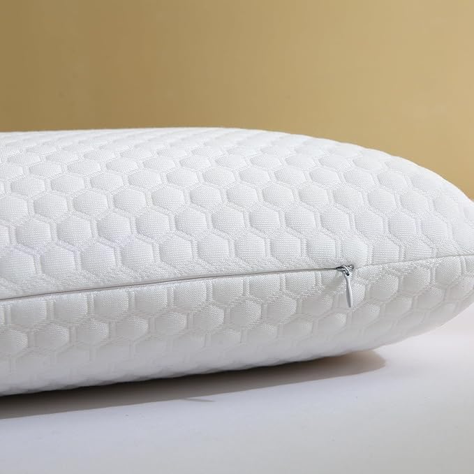 Memory Foam Bed Pillows, Pillow for Side and Back Sleeper, Pillow for Neck Pain Relief, Washable Removable Cover, Soft, White (Queen)