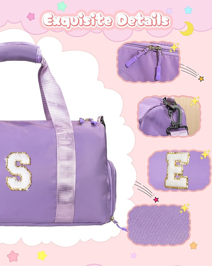 Dorm Room Essentials for Girls-Girl Gym Bag with Shoe Compartment, Kid Personalized Weekender Overnight Bags, Initial Travel Tote with Makeup Pouch, Preppy Stuff Gifts for Kids (Letter F)