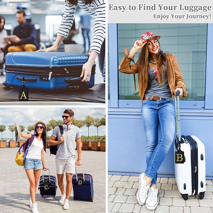 Personalized Initial Luggage Tags for Suitcase TSA Approved, Black Leather Cute Luggage Tag with Privacy Cover Name Card, Embroidered Custom Luggage Tags Travel Backpack Tags Gifts for Women Kids(H)