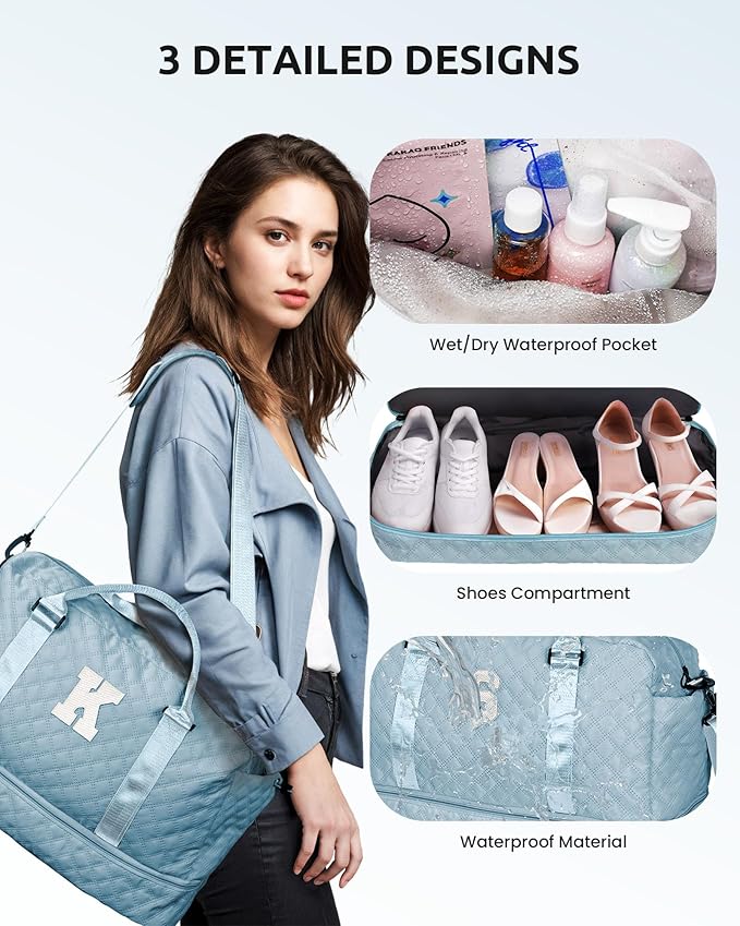 Personalized Gifts-Initial Overnight Bag with Shoe Compartment, Personalized Weekender Bag, Monogram Overnight Bag, Letter Travel Bag with Makeup Bag，Birthday Gift For Women Girl (Letter Q)