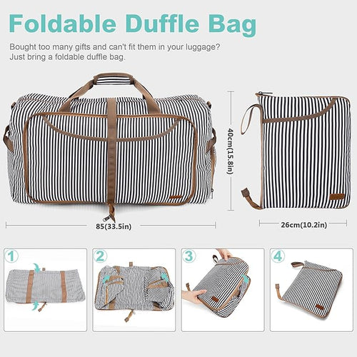 120L Duffle Bag for Travel, Large Foldable Waterproof Travel Duffel Bags Weekender Overnight Bag for Men and Women with Shoe Compartment (Stripe)