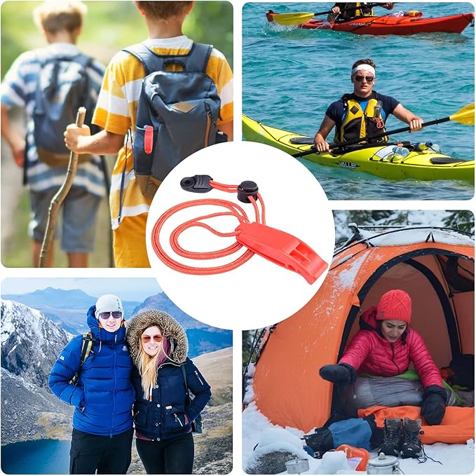 4 Pack Emergency Whistles with Adjustable Reflective Lanyard, Shrill Loud Safety Whistle for Outdoor Survival Hiking Camping Hunting Fishing Kayak Life Vest Jacket Boating Rescue Signaling (Red)