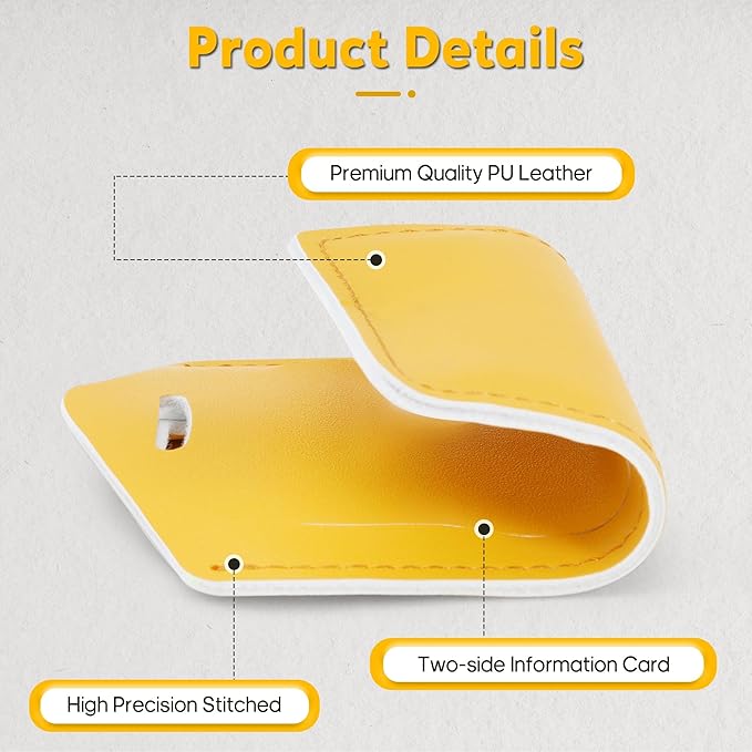 Travelambo Luggage Tags for Suitcases Faux Leather Privacy Protection 26 Pack Bag Tags Travel Accessories Essential, Energetic Yellow
