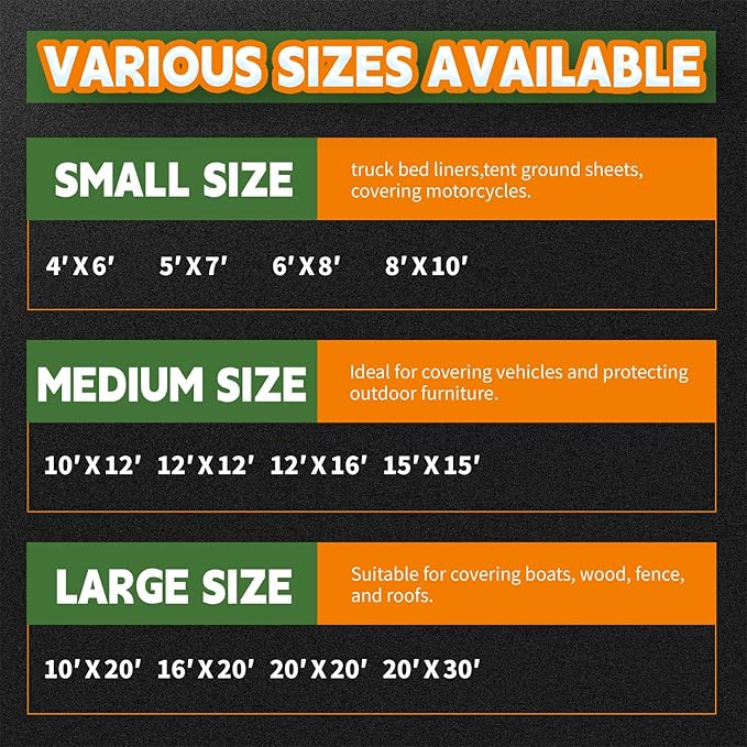 8x8 Feet Tarp Waterproof,9Mil Thick,Finished Size Tarps,UV Resistant,Durable,Multipurpose Poly Tarp Cover with Metal Grommets and Reinforced Edges,Green/Black by RAINDEWAY