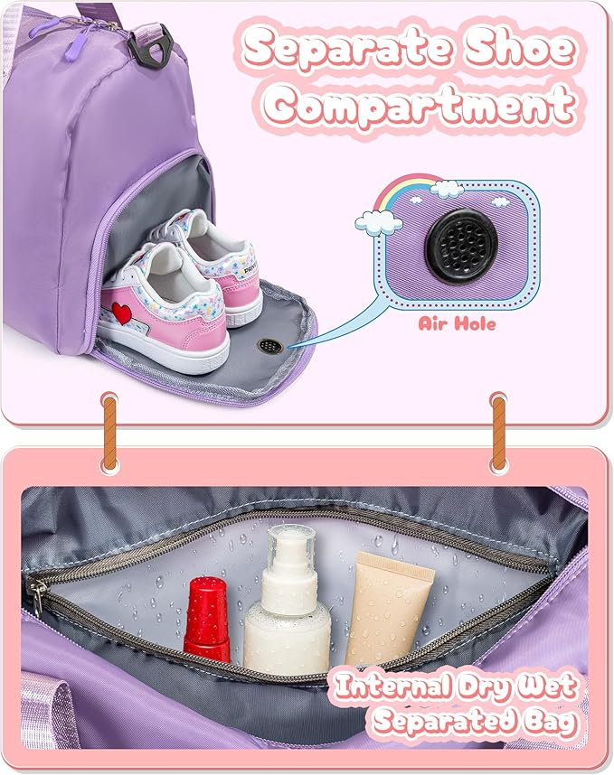 Dorm Room Essentials for Girls-Girl Gym Bag with Shoe Compartment, Kid Personalized Weekender Overnight Bags, Initial Travel Tote with Makeup Pouch, Preppy Stuff Gifts for Kids (Letter F)