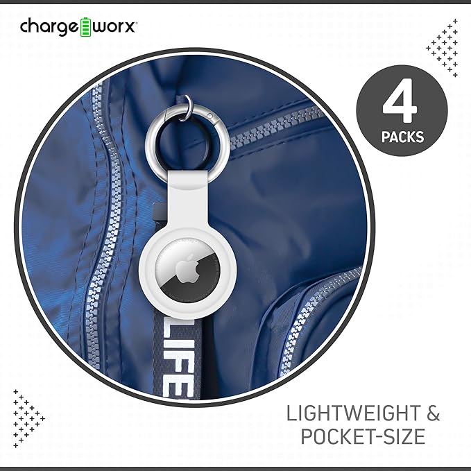 CHARGEWORX Air Tag Holder 4-Pack – Silicone Protective Keychain Holders for Apple Air Tags