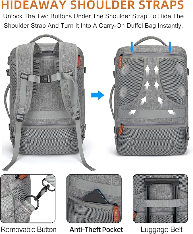 Travel Laptop Backpack,42L Carry on Luggage, Flight Approved Expandable Backpack,Business Anti Theft Weekender Bags for Women Men, Water Resistant Expandable Backpacks With 4 Packing Cubes