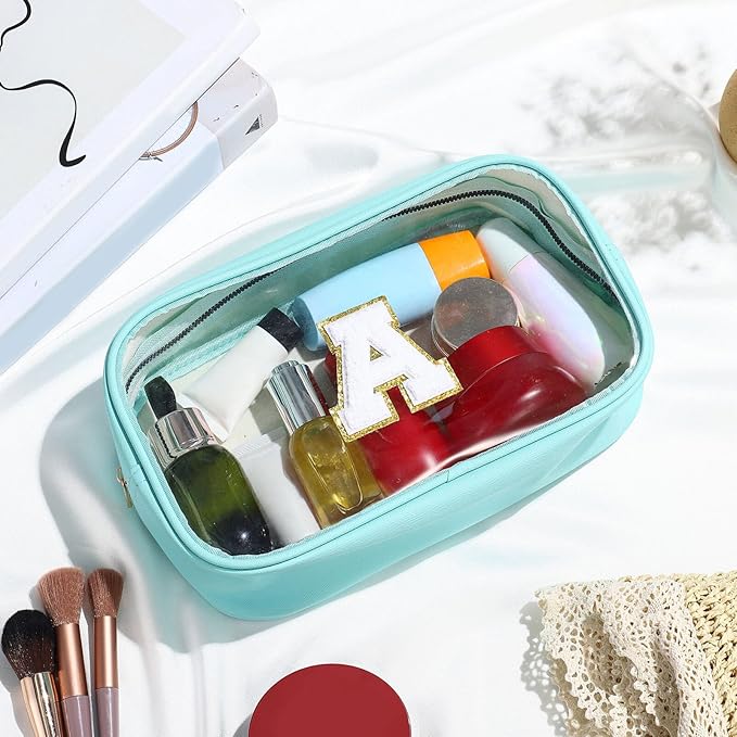 YOOLIFE Initial Make Up Bag Travel Toiletry Bag, Clear Makeup Bag With Zipper Preppy Cosmetic Bag Swim Gifts For Girls Gifts for Women Teen Girlfriend Teacher Mom Birthday Daughter Gifts Blue P