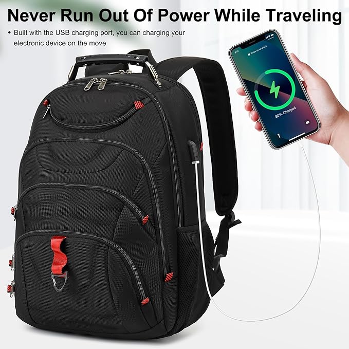 Boavan Laptop Backpack for men, 17.3 inch Laptop Bag with USB Port, Waterproof Travel Work Backpack Purse, Anti-Theft Teacher Nurse Doctor Casual Bookbags Office Business backpack ，Black