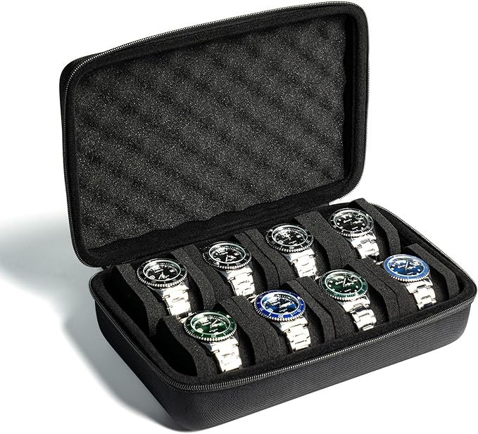 8 slots Watch Case, hard watch storage case, hard watch box, padded case for watch display and organization