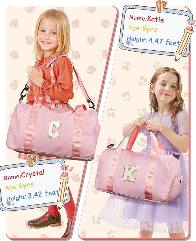 8 Year Old Girl Birthday Gift -Girl Gym Bag with Shoe Compartment, Kid Gymnastics bag, Initial Cheer Bags with Makeup Pouch, Valentines Day Gift for Girls Toddler(Letter R)