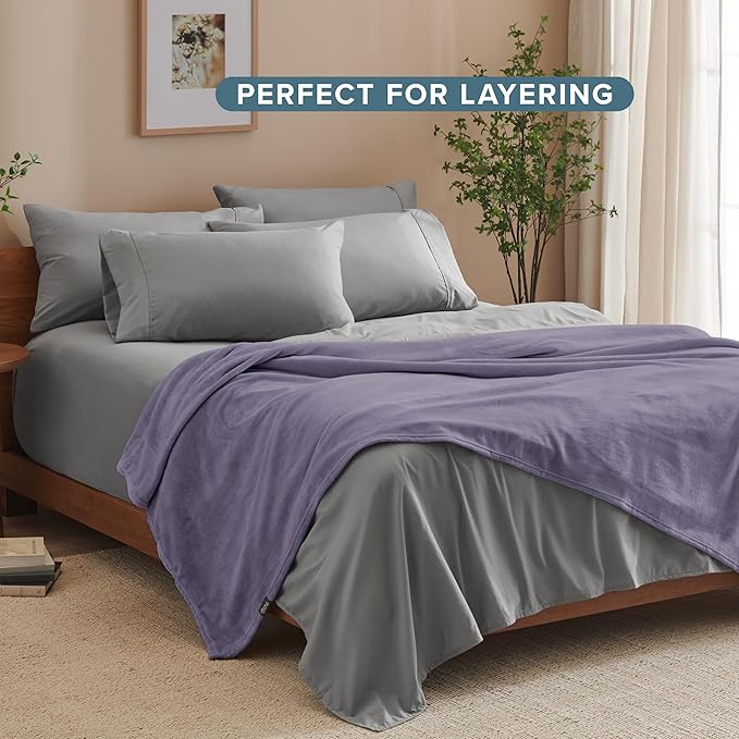 Bare Home Fleece Blanket - Throw/Travel - Ultra-Soft Lightweight for Bed, Sofa, and Couch - Luxury Microplush - Cozy Warm Blanket (Throw/Travel, Dusty Purple)