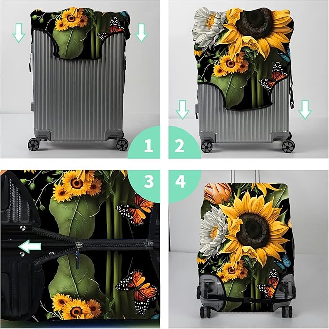 Suitcase Protector Plus 1 Luggage Tag, Sunflower Orchids Travel Suitcase Cover for 18-20 inch Luggage (S) with Concealed Zipper, Washable Elastic Cloth, Dustproof, Anti-Scratch