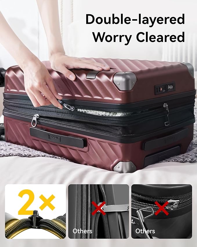 LUGGEX Luggage with Spinner Wheels, Polycarbonate Expandable Hard Shell Suitcase, Carry On 20 Inch, Brown Black