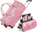 3-in-1 Rolling Garment Bags for Travel, Glitter Wheeled Carry-On Suit Luggage with Shoe Storage & Detachable Bag, Convertible Duffel Bag for Men Women Business Trips Weekender, Wrinkle-Free (Pink)