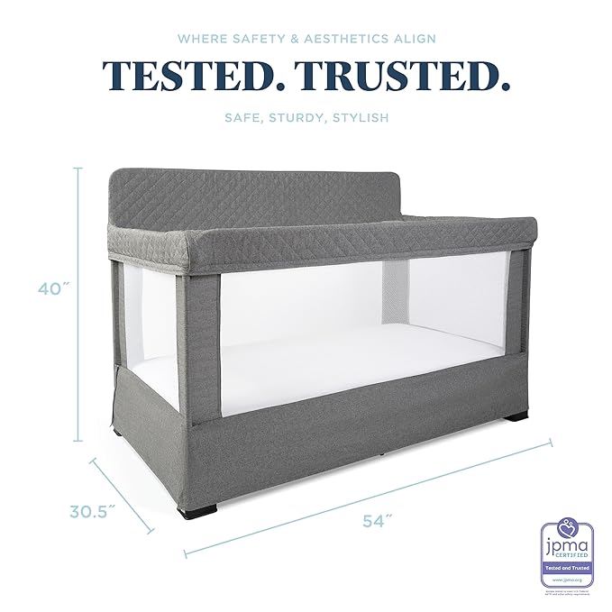 Baby Delight Lunaire Full Size Crib | Breathable Mesh Baby Crib | Tool-Free Assembly Baby Bed | Charcoal Tweed