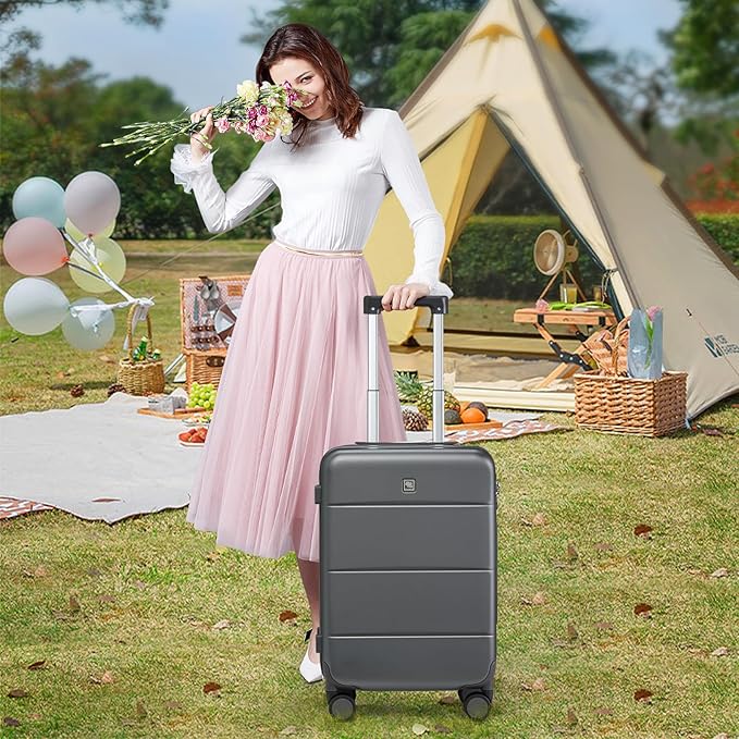 Hanke 20 Inch Carry On Luggage 22x14x9 Airline Approved PC Hard Shell Suitcases with Wheels TSA Luggage for Women Men Lightweight Travel Luggage(Graphite Grey)