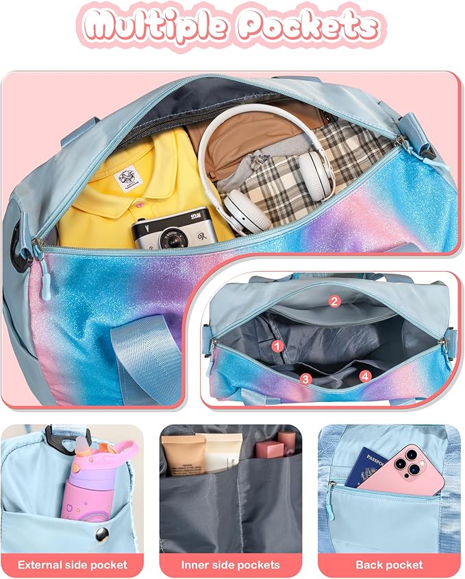 Dorm Room Essentials for Girls-Girl Gym Bag with Shoe Compartment, Kid Personalized Weekender Overnight Bags, Initial Travel Tote with Makeup Pouch, Preppy Stuff Gifts for Kids (Letter F)