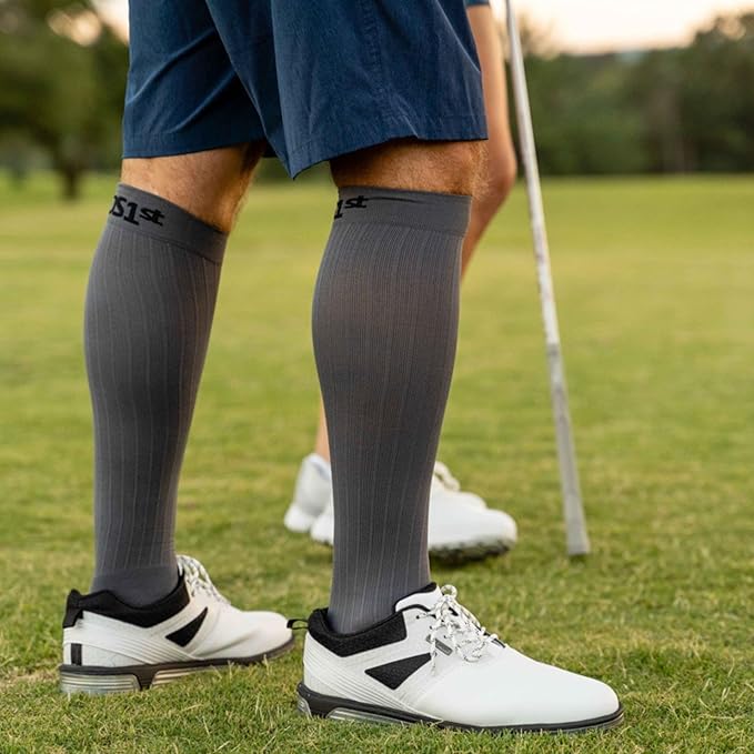 Medical Grade Compression Socks for Men & Women 15-20 mmHg by OrthoSleeve (Grey w/Stripes, Small)