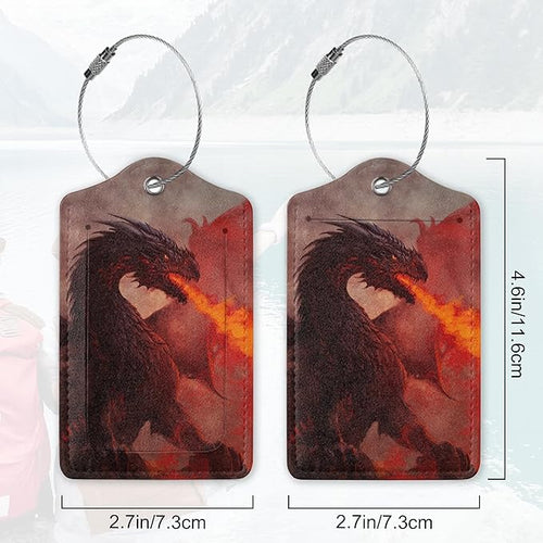 2Pcs Luggage Tag for Suitcase Trippy Fire Dragon Cute Suitcase Tag with Privacy Flap & Name ID Label & Metal Loop, Travel Bag Luggage Tags for Women