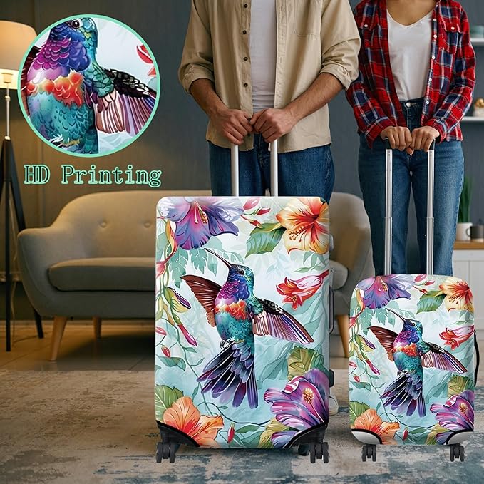 Luggage Cover Suitcase Protector + Tag, Hummingbirds Travel Cover for 29-30 inch Luggage (XL) with Concealed Zipper, Washable Elastic Cloth, Dustproof, Anti-Scratch