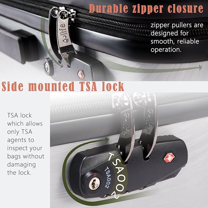 Coolife Luggage Expandable(only 28") Suitcase PC+ABS with TSA Lock Spinner 20in 24in 28in (navy, M(24IN))