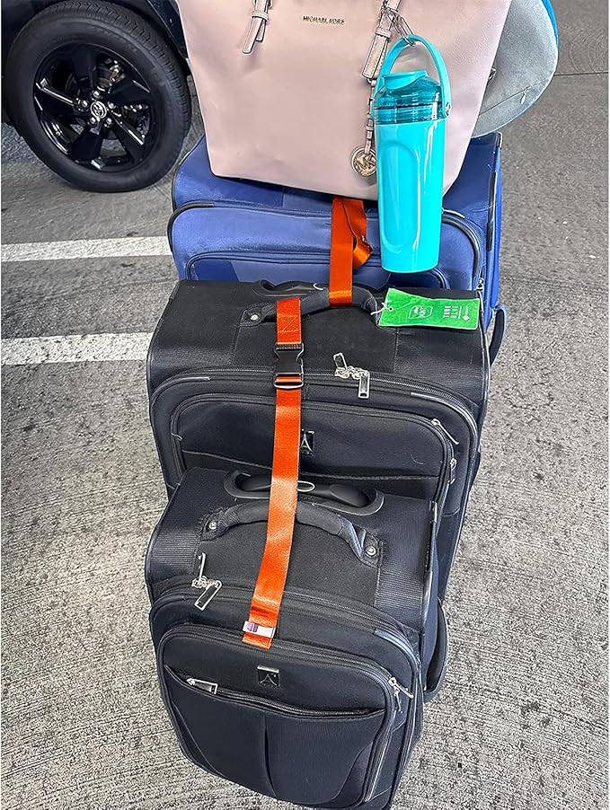 2Pack Luggage Straps for Suitcases, Travel Connector for Carry On Bag, Add Bag to Connect Two Suitcases, Adjustable Belt Attachment Accessories for Connect Your 3 Luggages, Light Blue